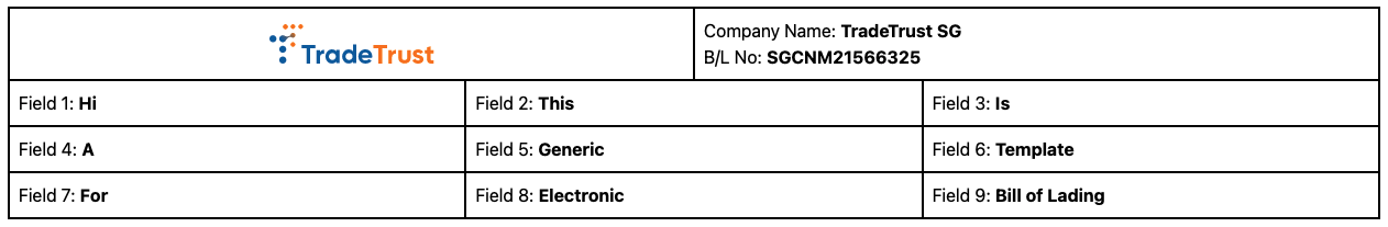 Generic Template - Bill of Lading