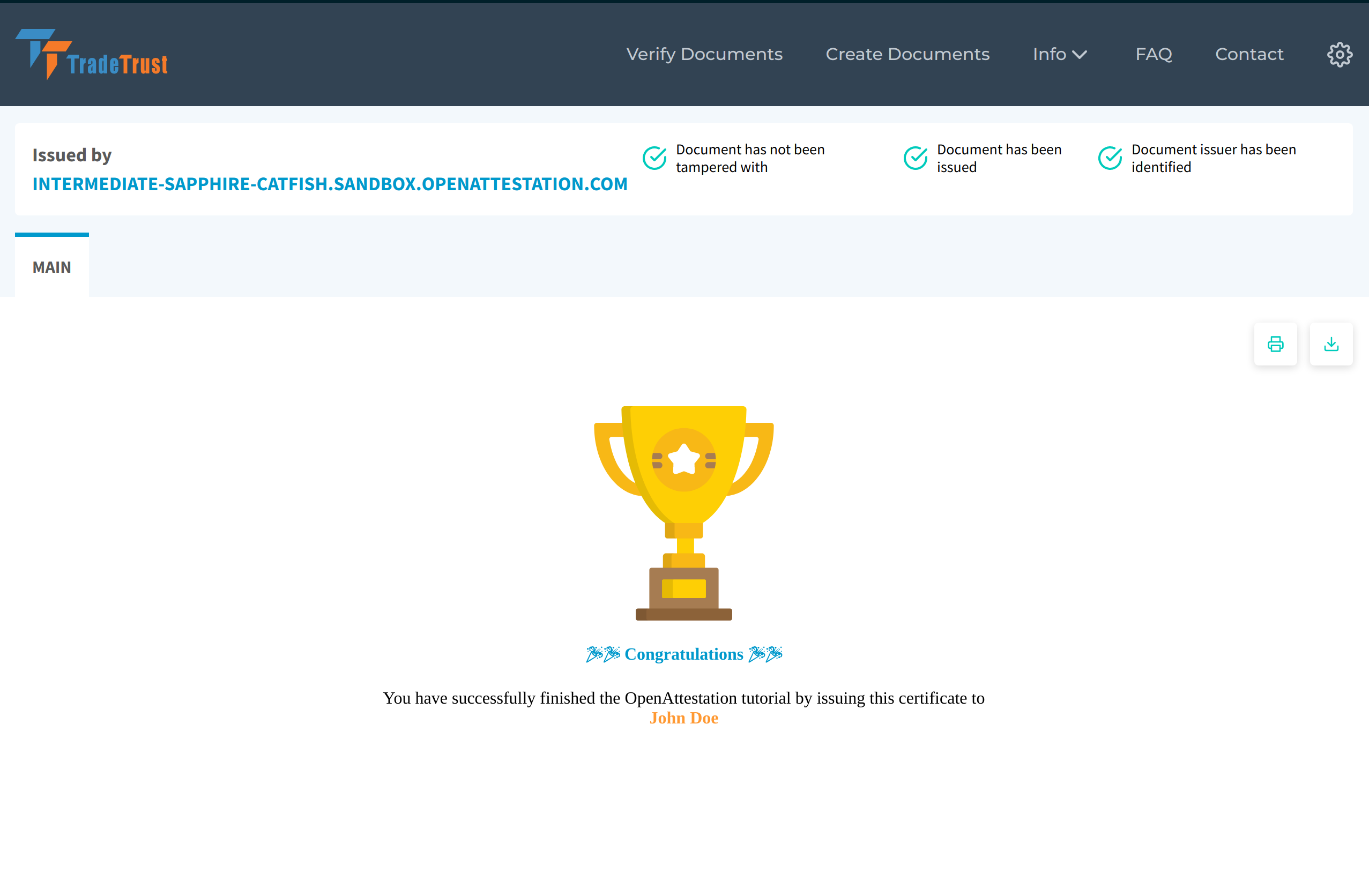 Successful verification